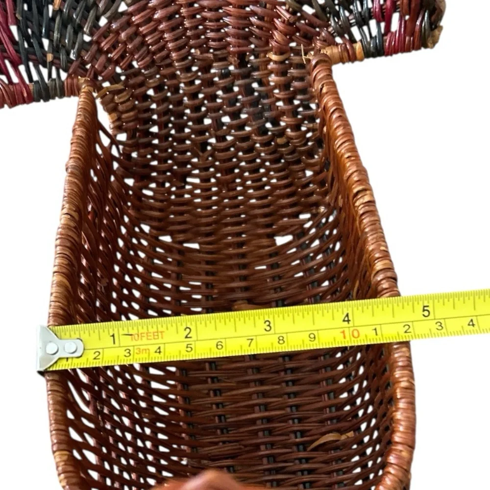 Vintage Turkey Wicker Basket Bread Bun Holder Holiday Thanksgiving Decor